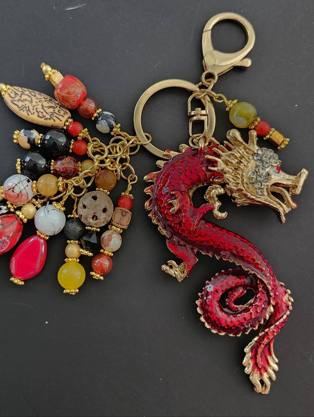 Chinese Dragon Over-sized Purse Charm or Keychain Agate Carnelian Handcrafted